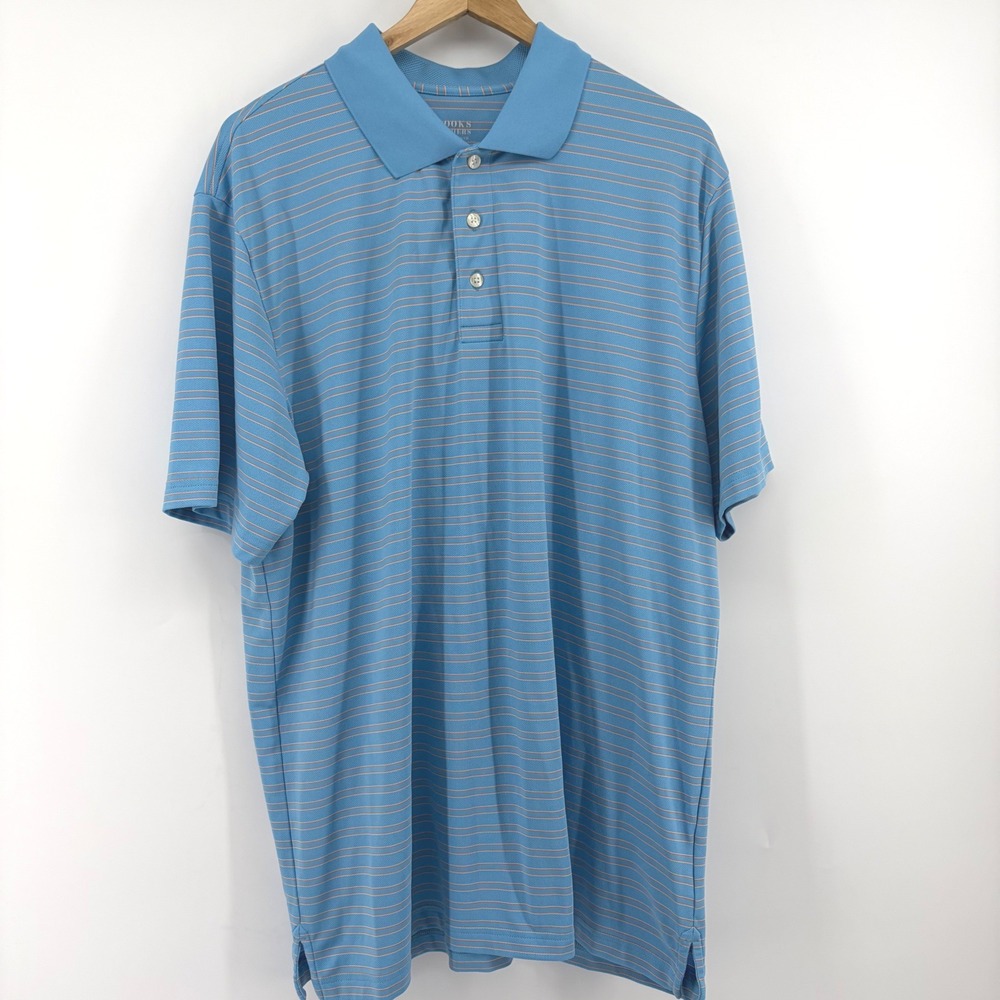 Brooks Brothers Mens XL Performance Polo Shirt Blue Orange Striped Short Sleeve
